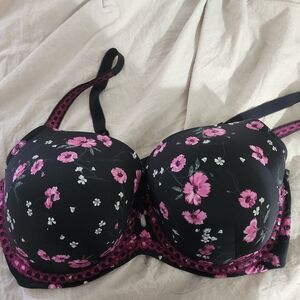 Torrid Black Bra with Pink Floral Design